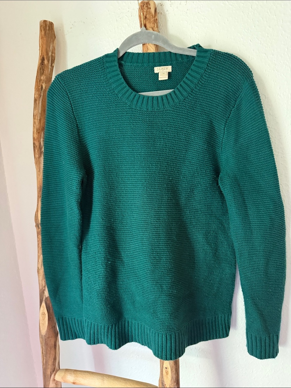 J. Crew Emerald Teal Green Crewneck Cotton Knit Classic Sweater XS